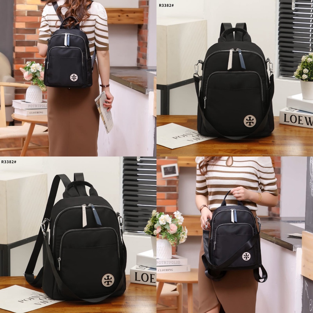 TB Backpack Nylon Zip Silver Hardware R3379 R3382 R3383 R3380