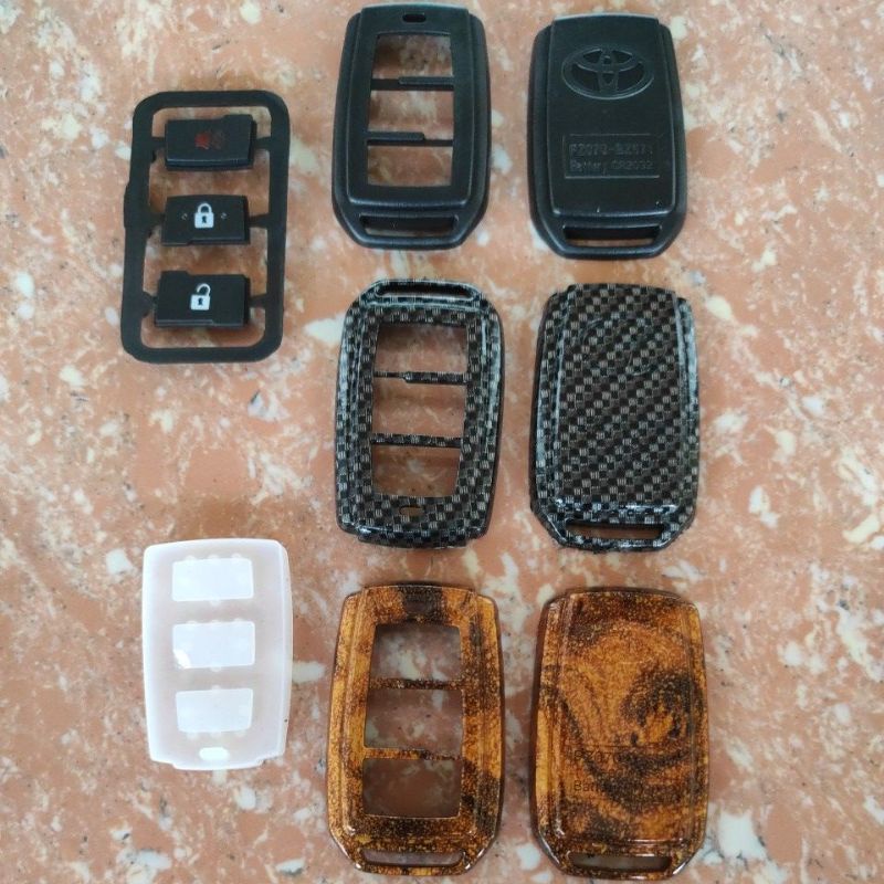 casing kasing kunci remote mobil Toyota all new Avanza Veloz / agya / etios kayu Wood carbon hitam orisinil 2012 2013 2014 2015