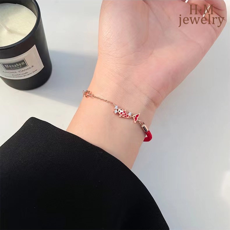 Koi Gelang Tangan Tali Anyam Motif Tulisan Good Luck Wealth Untuk Pasanganpriawanita