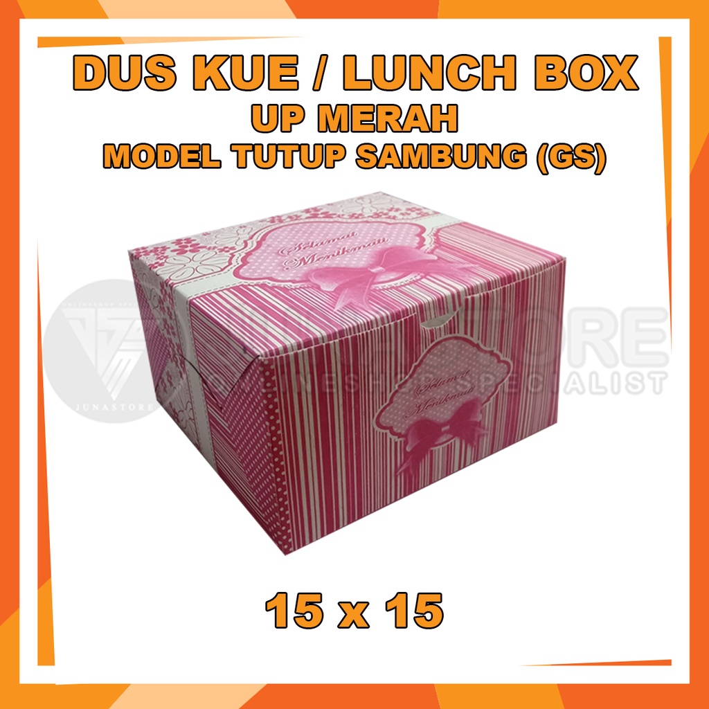 

Dus kue / lunch box UP merah model tutup sambung (GS) 15 x 15 (25pcs)