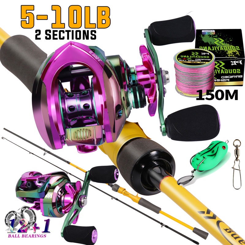 pancing 1 set 1.8m 2.1m lengkap kuat Set Tongkat &amp; Gulungan Pancing 2 Bagian Casting Rod Dan 7.2: 1 Rasio Gigi Sistem Rem Magnetik Baitcasting Reel 100m Fishing Line Lure Combo Set