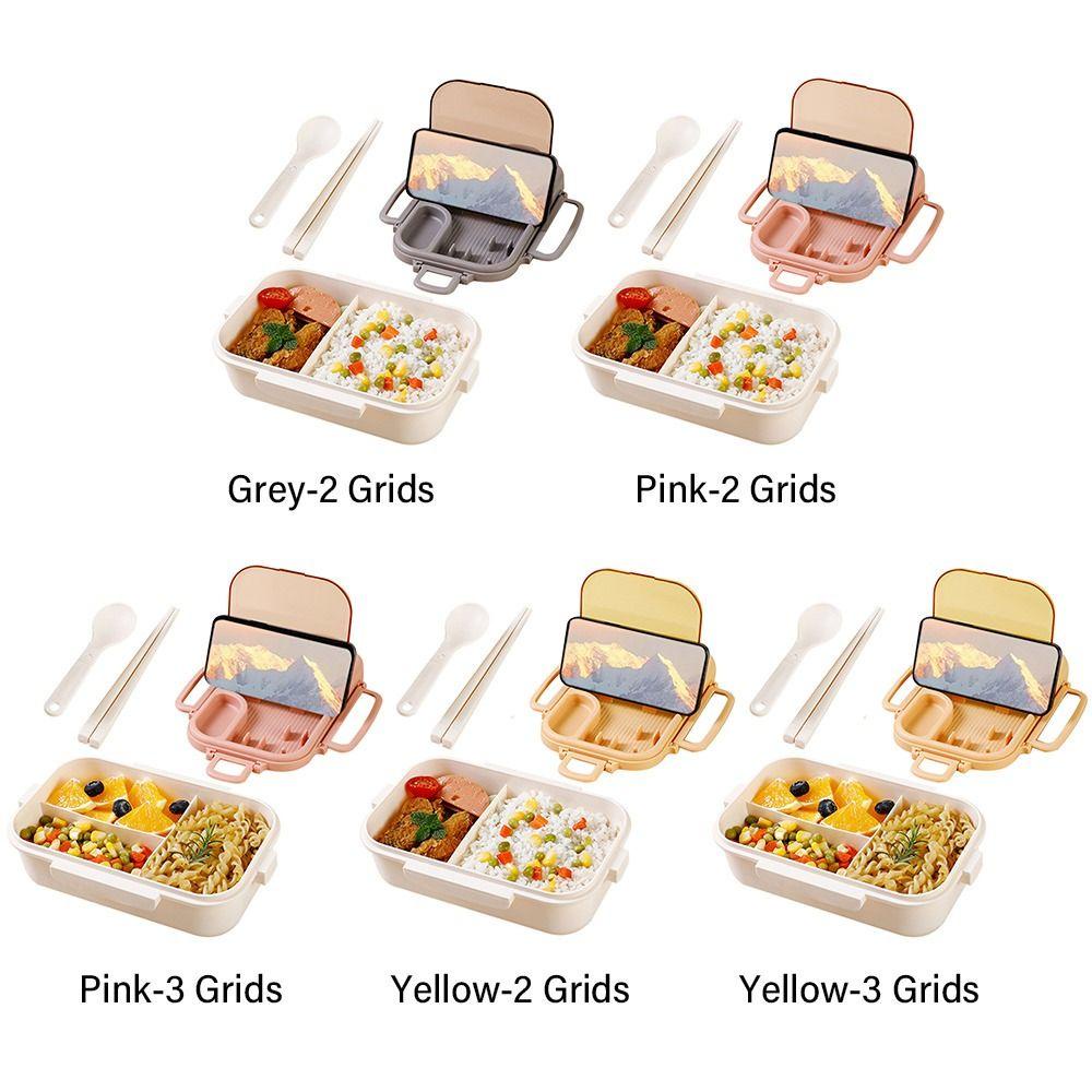 Preva Lunch Box Microwavable Dengan Sendok Sumpit Persegi Panjang Grid Wadah Makanan