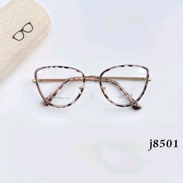 Frame Kacamata Cat eye j8501 Paket Lensa + Antiradiasi Minus | Kaca mata Wanita Anti UV Photocromic