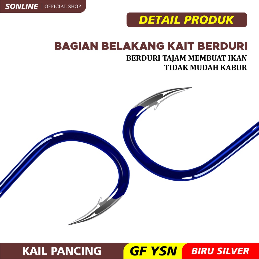 Sonline Kail Pancing Premium Warna Biru isi 10pcs High Carbon Steel Barbed Fishing Hook Tackle Kail GFYSN