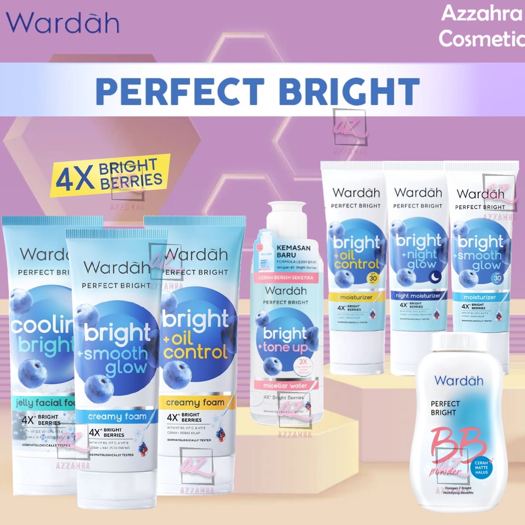 Wardah Perfect Bright Series | Creamy Foam Oil Control Smoothing Colling Jelly Moisturizer Tone Up Powder Micellar BB | Bright Night Glow