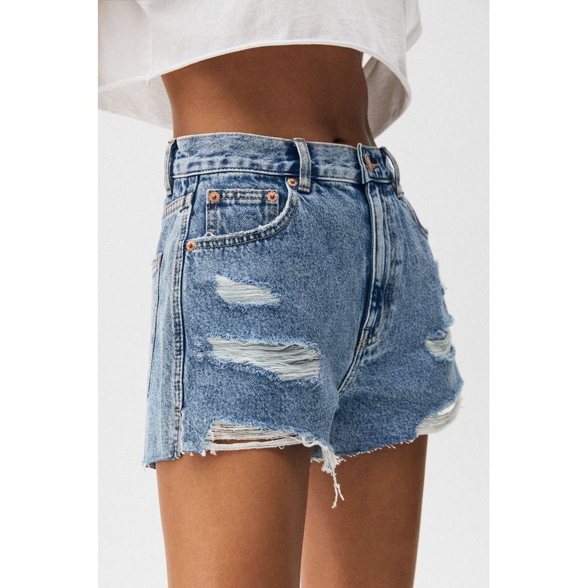 Pull&amp;Bear Ripped Denim Shorts