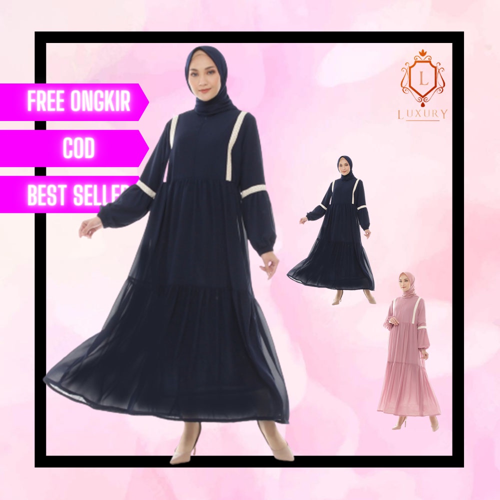 Baju Atasan Gamis Dress Wanita Muslim Lengan Panjang Dres Hijab Dewasa 2022 Model Terbaru Murah Vira