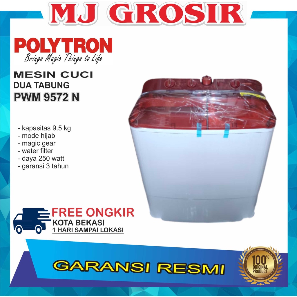 MESIN CUCI POLYTRON PWM 9572 N 2 TABUNG 9.5 KG