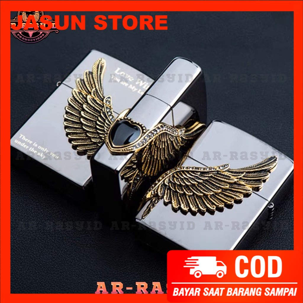 Bisa COD! Korek Api Minyak Zippo Hitam Black Ice Motif Love Wings ZBT-1-16A