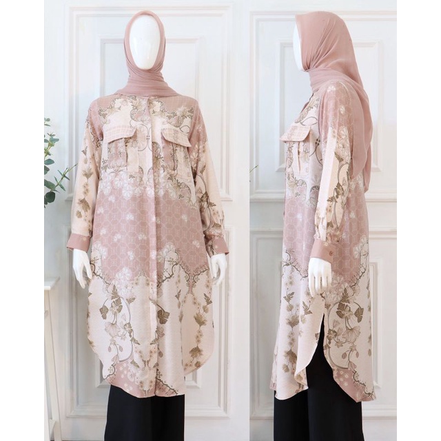 Terbaru , Print Long Tunik Original Disiko Exclusive , Busui Kancing Full aktif , Katun Lionel Richi