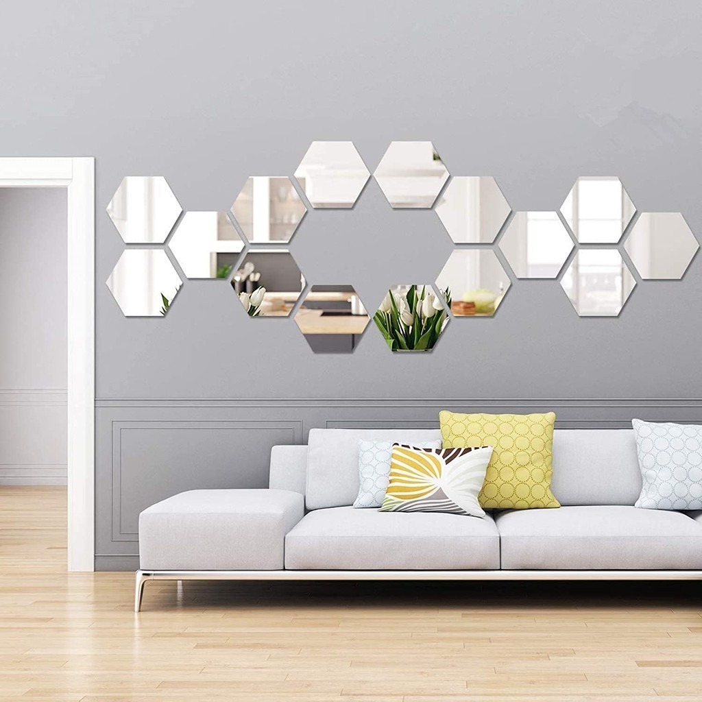Hexagonal Cermin Tempel Kaca Sticker Segi Enam Hexagon Mirror Acrylic Dekorasi