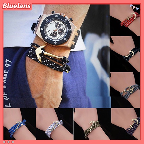 Gelang Tali Handmade Multilayer Aksen Jangkar Untuk Pria Charms