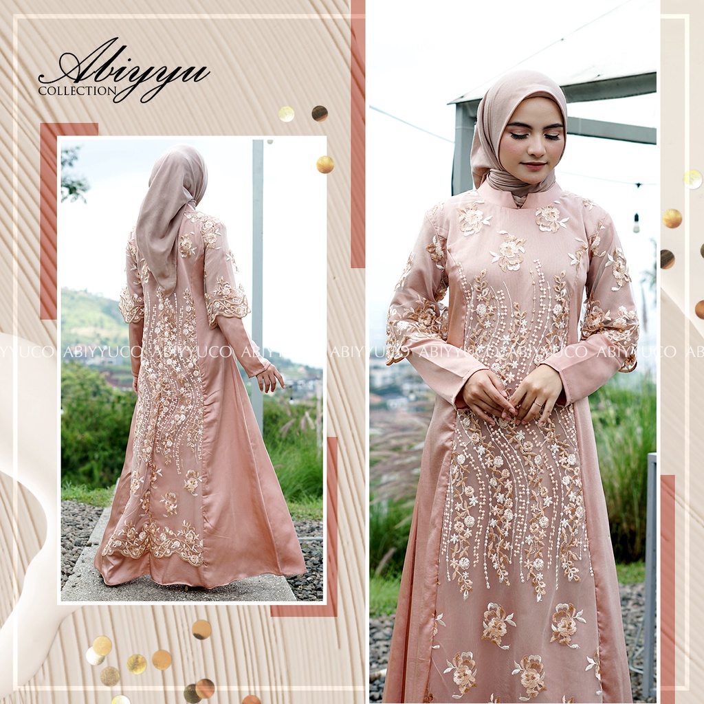 Abiyyuco TA9018 | Gamis Brokat Tile Mewah Dress Brukat Kondangan Wisuda