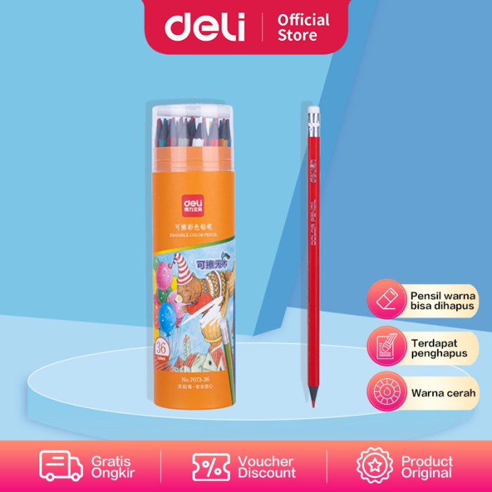 

[BISA COD] Deli Erasable Colored Pencil / Pensil Warna dapat di hapus 7073 - 36pcs