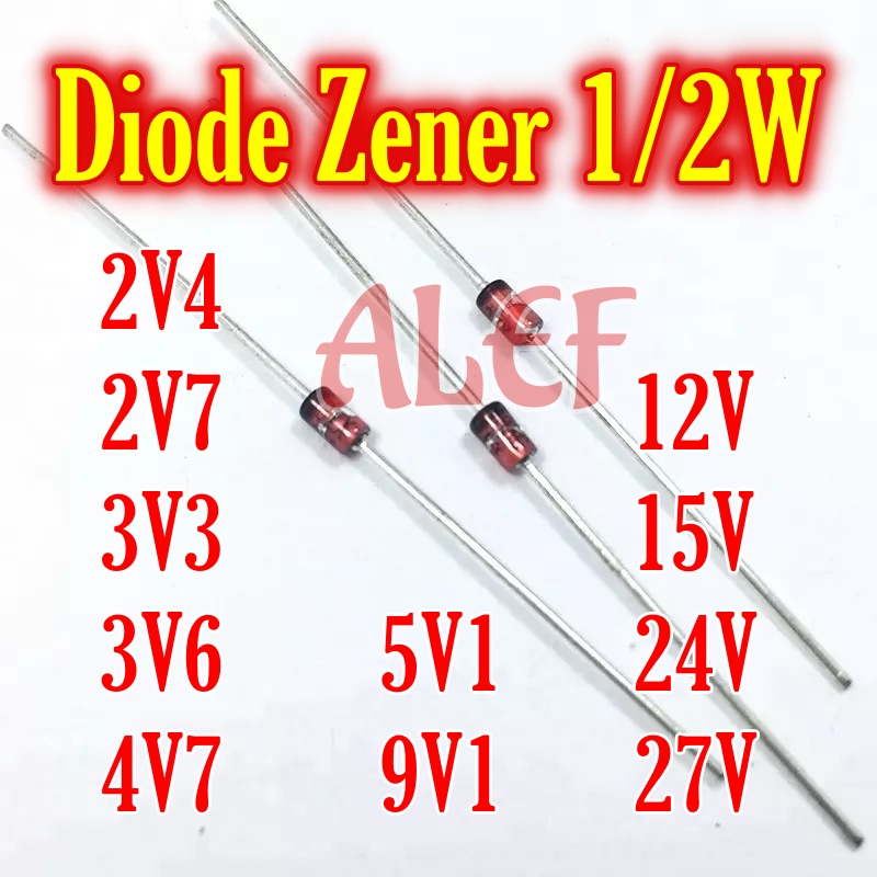50Pcs dioda zener 2.4v 3.3v 3.6v 4.7v 5.1v 9.1v 12v 15v 24v 27v diode 0.5W