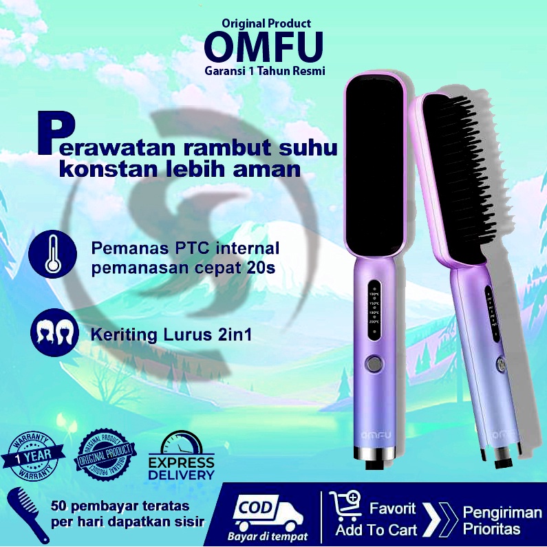 Omfu Sisir rambut sisir elektrik rambut keriting Lurus 2 in 1 ORIGINAL