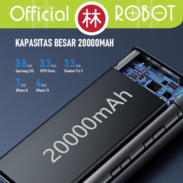 Robot RT23 20000mAh Powerbank 22.5W LED 3 Port Quick Charge PD QC3.0