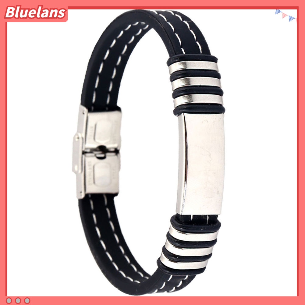 [bluelans]Fashion Titanium Steel Wristband Silicone Bracelet Cool Bangle Men Jewelry Gift