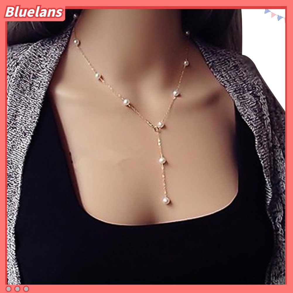 Bluelans Women Faux Pearl Pendant Chain Necklace Clavicle Jewelry Valentine Day Gift