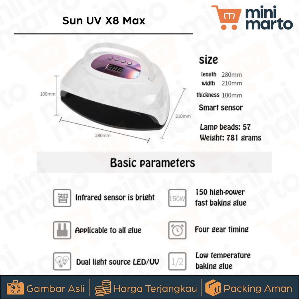 Sun X8 Max UV 2 Tangan Nail Dryer / Pengering Kutek Gel - Minimarto