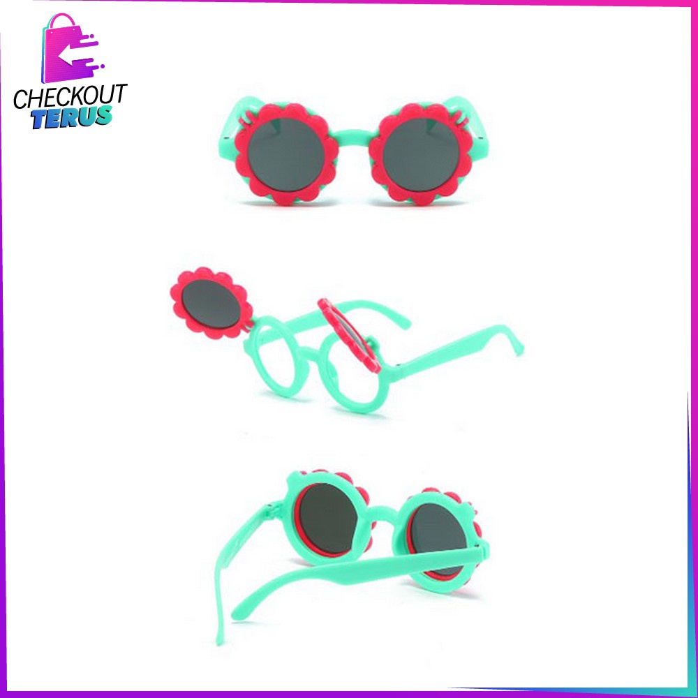 CT C675 Kaca Mata Fashion Lucu Anak Cute Sunglasses Flower Kids Import Korean Style Motif Bunga Buka Tutup