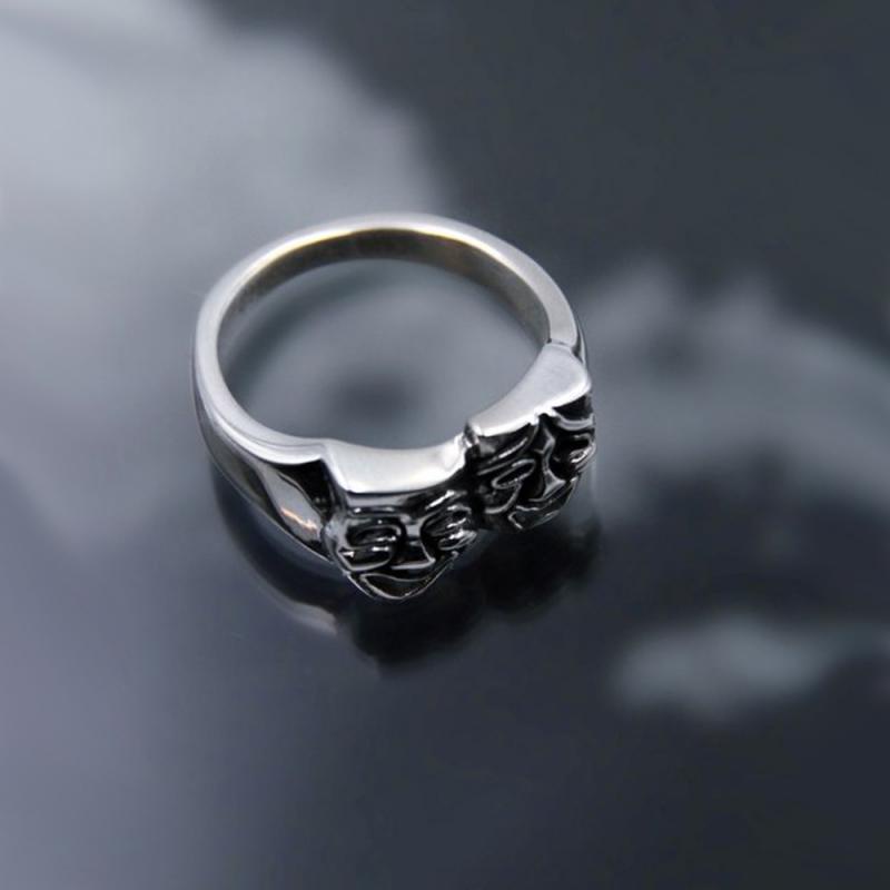 Cincin Asimetris Desain Topeng Wajah Tersenyum Gaya Gothic Hip Hop Untuk Wanita