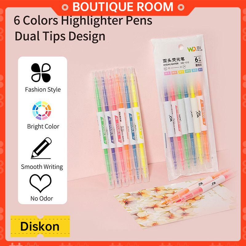 

Ready✨Warna berkepala dua stabilo 6-warna penanda garis kunci spidol grafiti miring kepala pena cat airBER