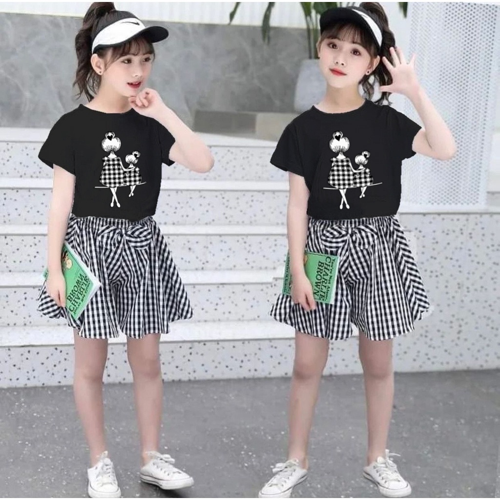 RILLO - Setelan Yuri Celana Rok Anak Perempuan Usia 2-7 tahun