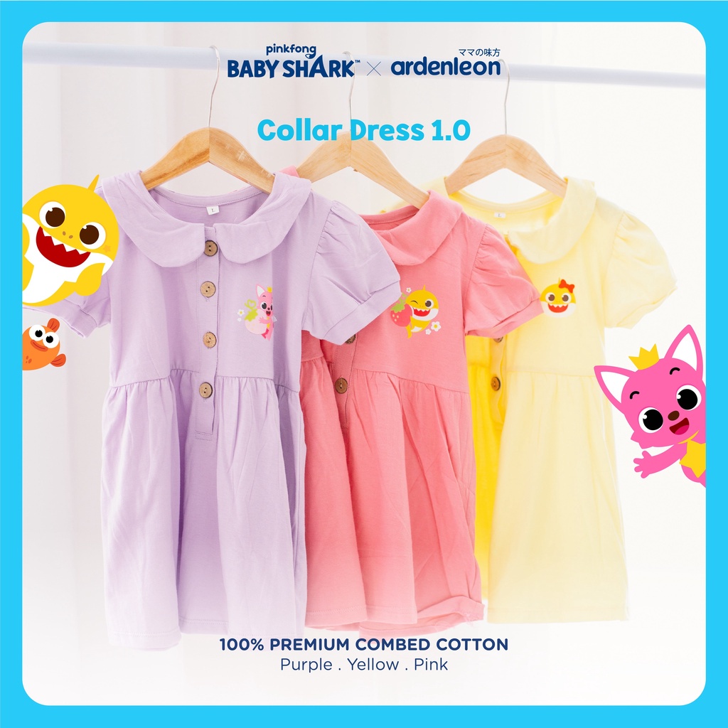 Baju Bayi Dress Rok Anak Perempuan Ardenleon Pinkfong Baby Shark Collar 6 12 Bulan 1 - 4 Tahun