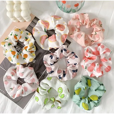 SCRUNCHIE IKAT RAMBUT MOTIF BUAH KOREA / KUNCIRAN RAMBUT SCRUNCHIE SKU A23