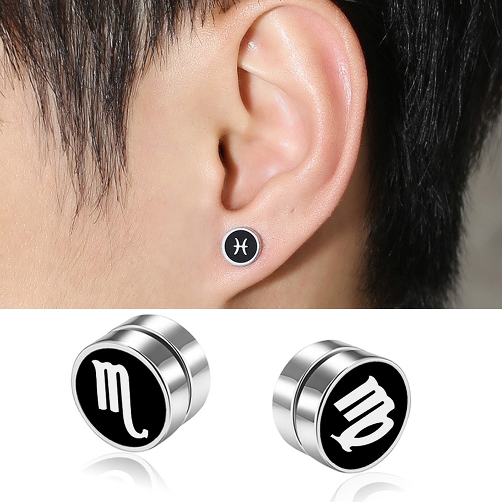 Anting Stud Magnet 12 Rasi Bintang Bahan Stainless Steel Gaya Korea Untuk Unisex