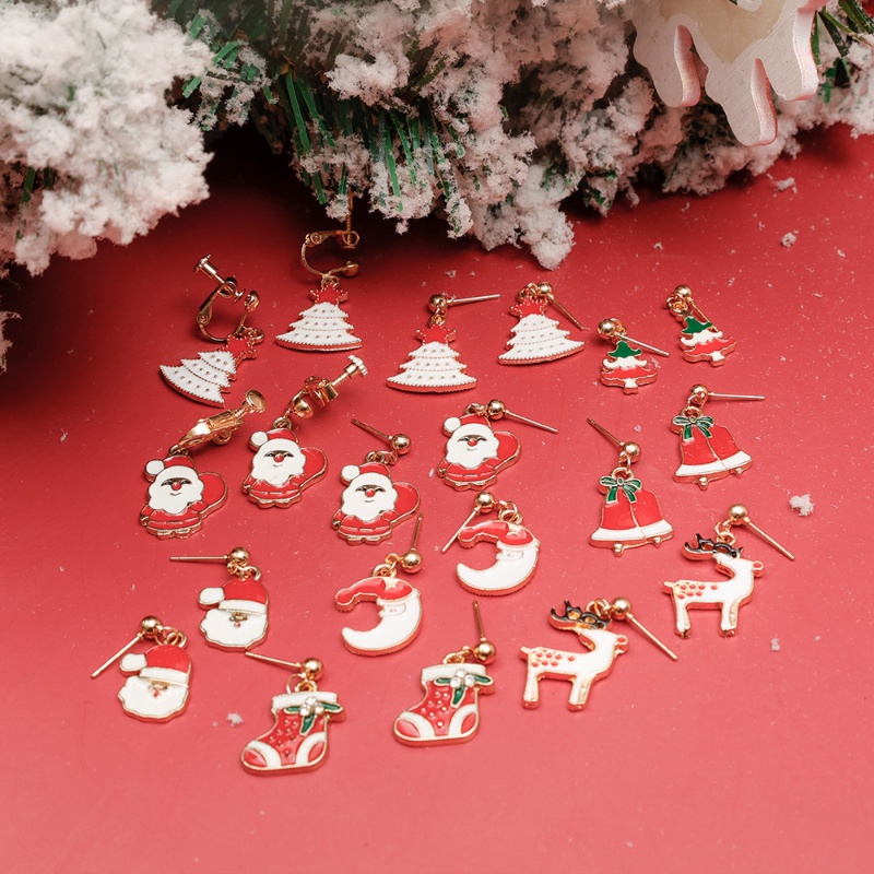 1 Pasang Anting Dangle Desain Santa Claus Pohon Natal Rusa Bell Bahan Alloy Untuk Wanita