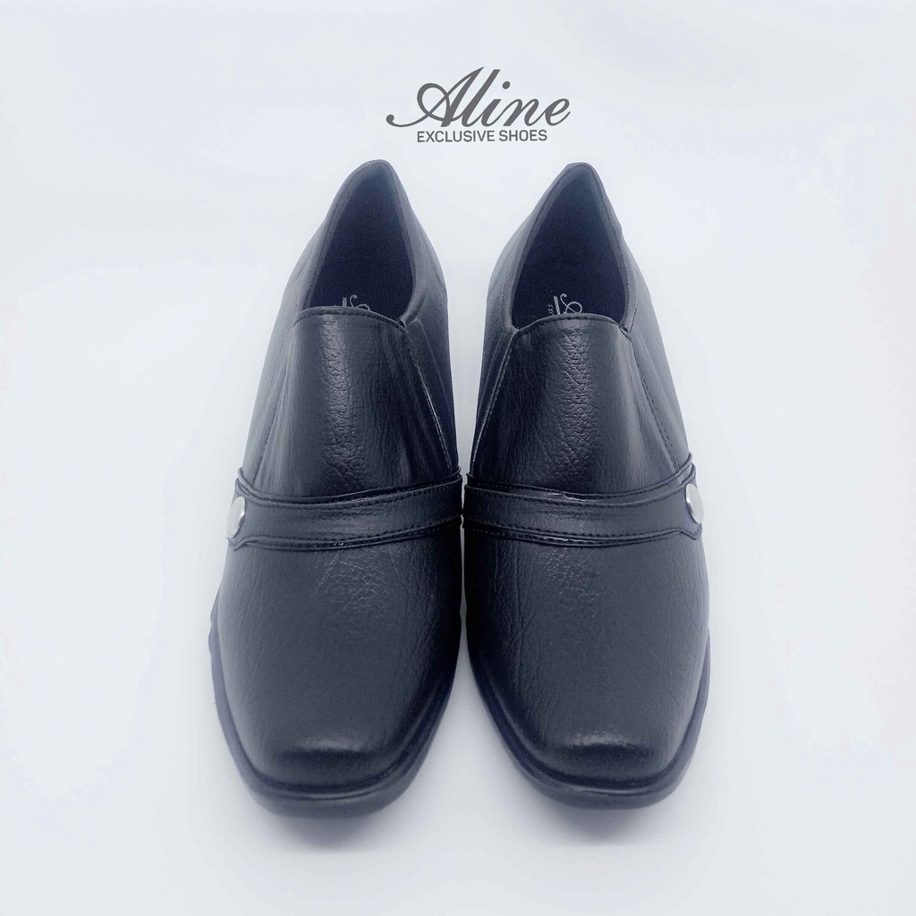 Aline Sepatu Pantofel Wanita Slip-On Elastis Hak 7 Cm Formal Hitam Polwan Kowad Dishub AW09