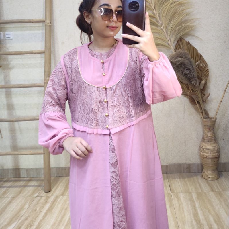 Gamis Brukat rumpi luar trendy kekinian