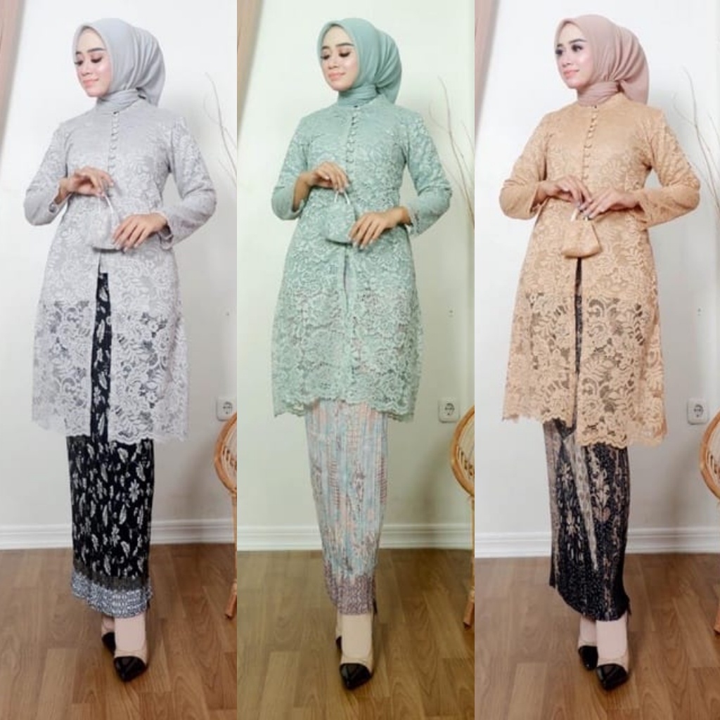 (COD) SETELAN KEBAYA BRUKAT TUNIK KANCING TERBARU / KEBAYA HITAM / KEBAYA BUSUI  /KEBAYA WISUDA / KE