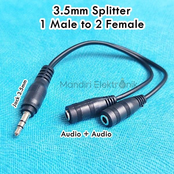 Kabel Audio Splitter 3.5mm to 2 Audio 3.5mm Female - Jack Splitter 1 Input to 2 Output Share Music For 2 Headset