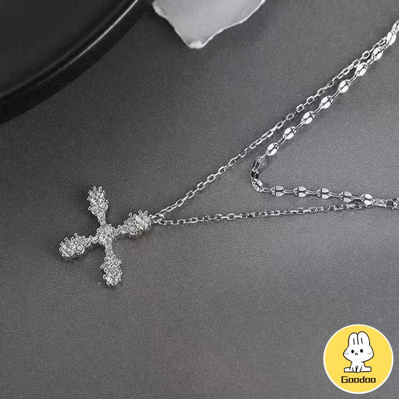 Kalung Liontin Salib Lapis Ganda Bahan Zirkon Gaya Hip Hop -Doo