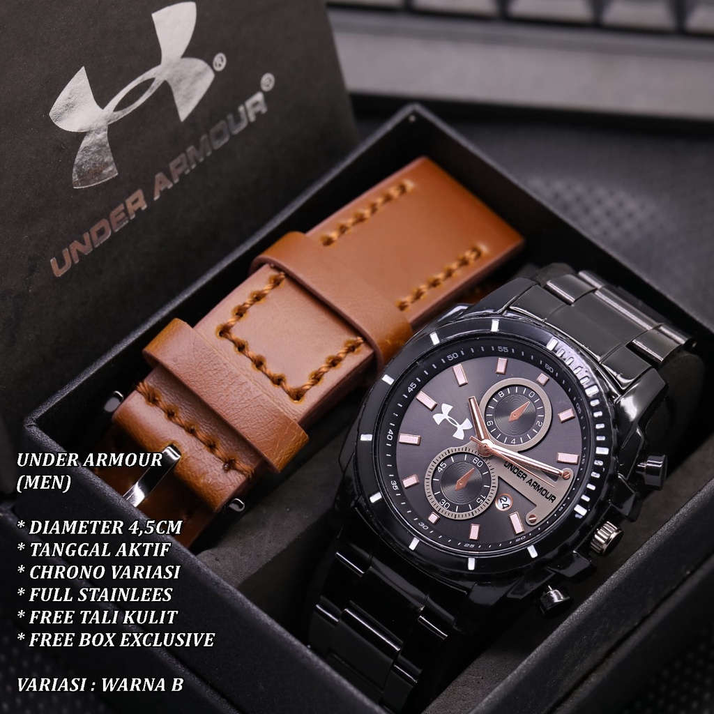 (FREE BOX) JAM TANGAN PRIA FASHION RANTAI BODY BULAT TANGGAL AKTIF CHRONO VARIASI FREE TALI KULIT