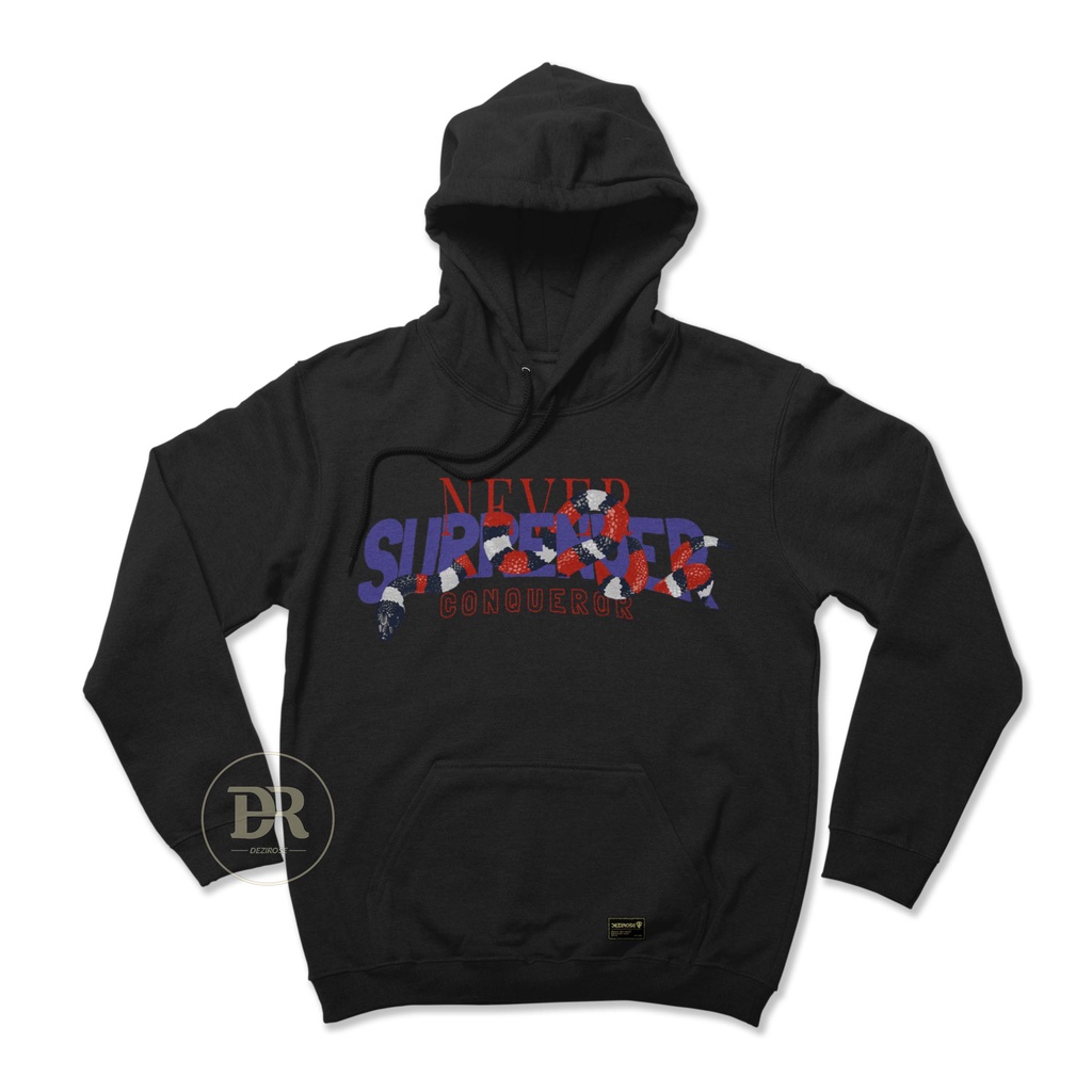 DEZIROSE Pullover Hoodie Never Surrender (Sablon) Size M-XXL ( Pria &amp; Wanita ) Distro