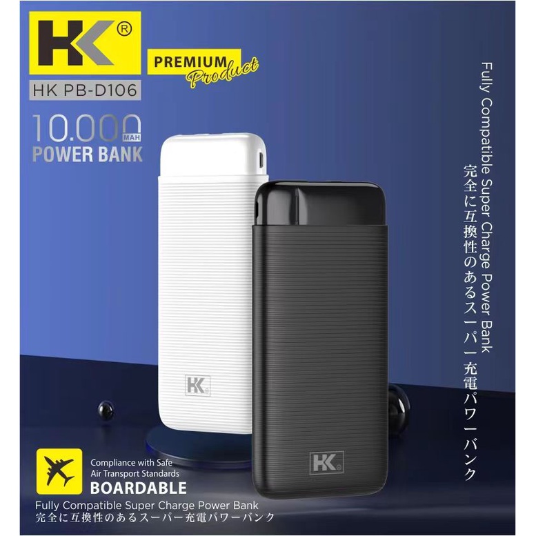 HK CCC D106 Powerbank 10000mah Fast Charging 2.1A Dual Input Port Type C & Micro USB