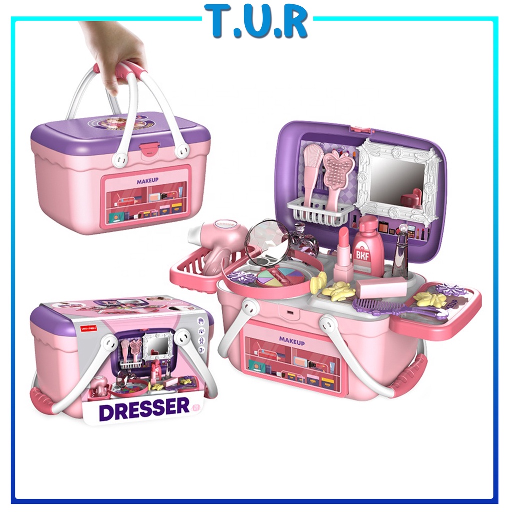 26Pcs Anak Perempuan DIY Rumah Bermain Mainan 2 In 1 Keranjang Tangan Meja Rias Meja Rias Kecantikan Set Bermain Mainan