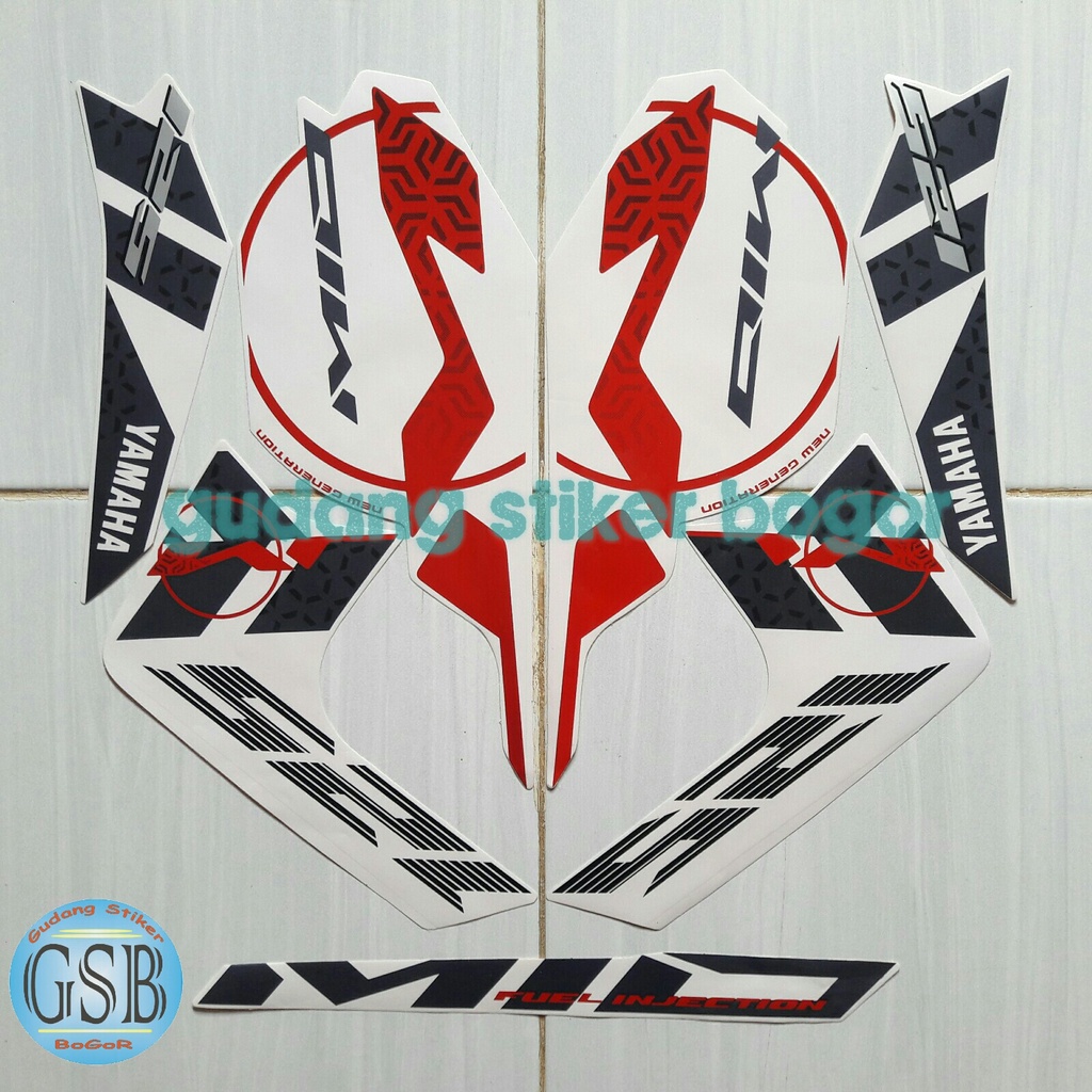 STIKER STRIPING LIS LES BODY YAMAHA MIO M3 125 2015 PUTIH MERAH STICKER MIO M3 FULL SET STANDAR