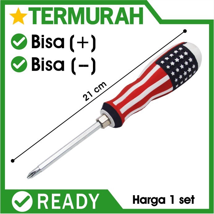 Obeng Bolak Balik Amerika USA magnet BB kembang minus plus min 2in1