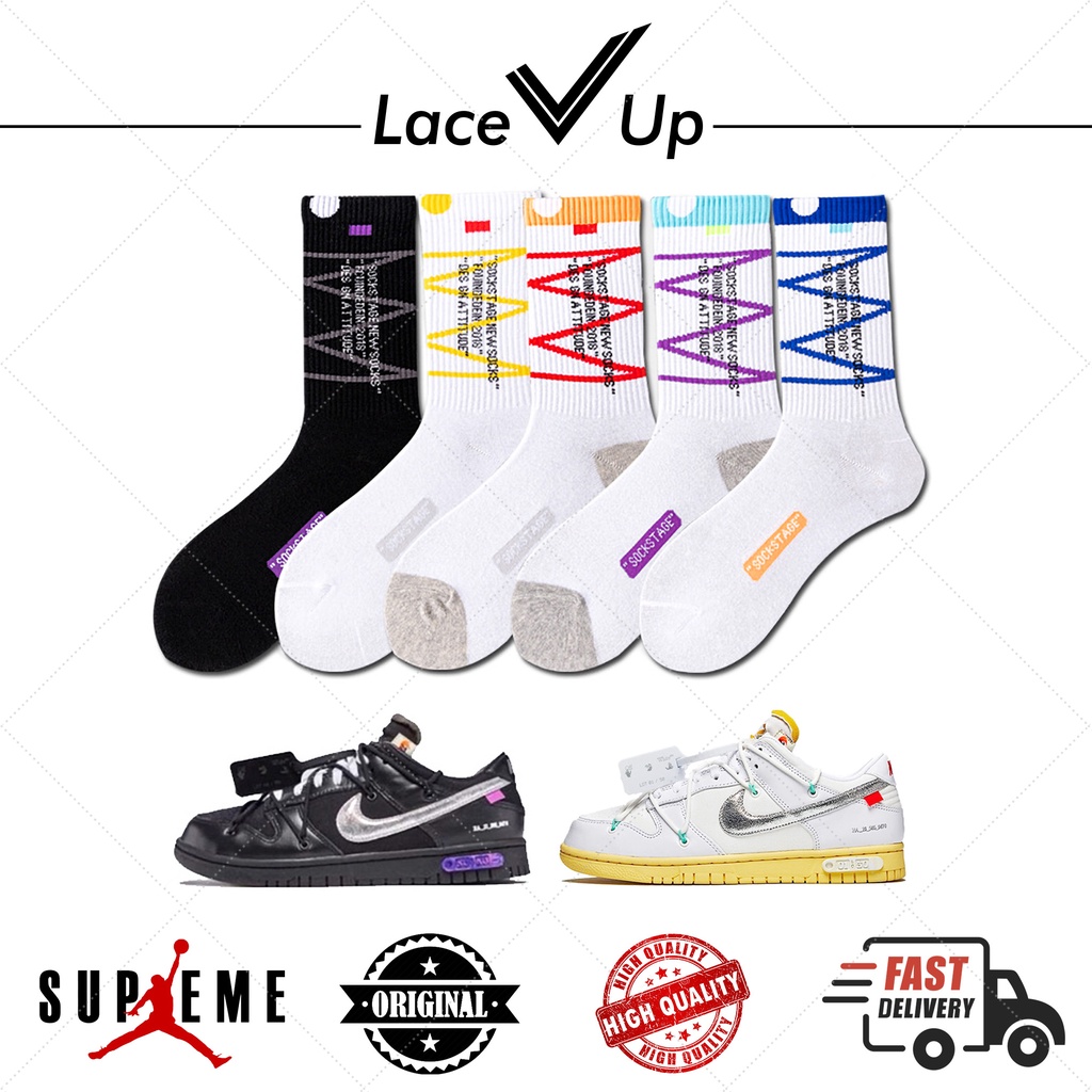 Kaos Kaki Dunk Low Off White OW 50s Socks - Lace Up Socks