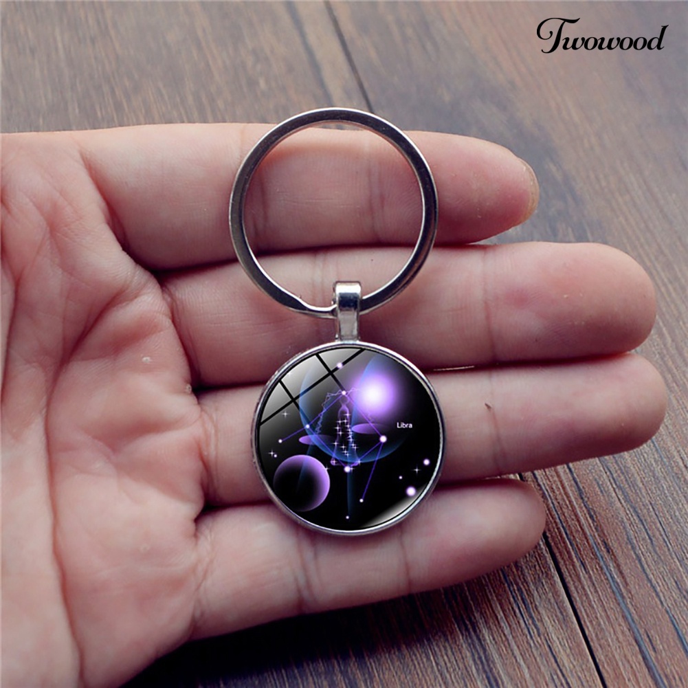 Twowood Gantungan Kunci Dengan Liontin Kaca Bulat Motif 12 Zodiak