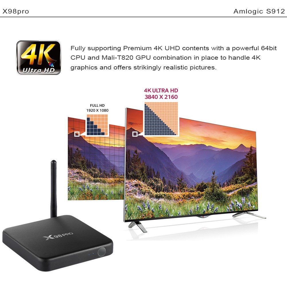 ATB X98 PRO Android 6.0 Smart TV Box 4K Ultra HD - RAM 2GB ROM 16GB