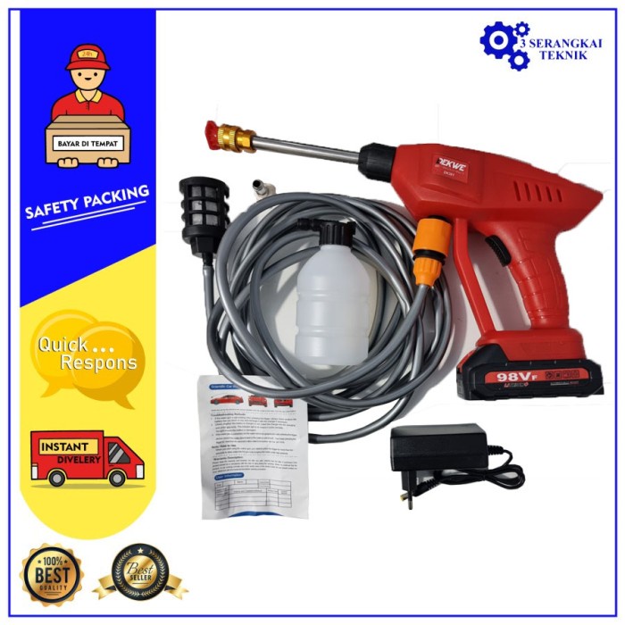 Alat Mesin Cuci Motor Mobil AC Baterai Cordless Jet Cleaner Dekwe 98Vf