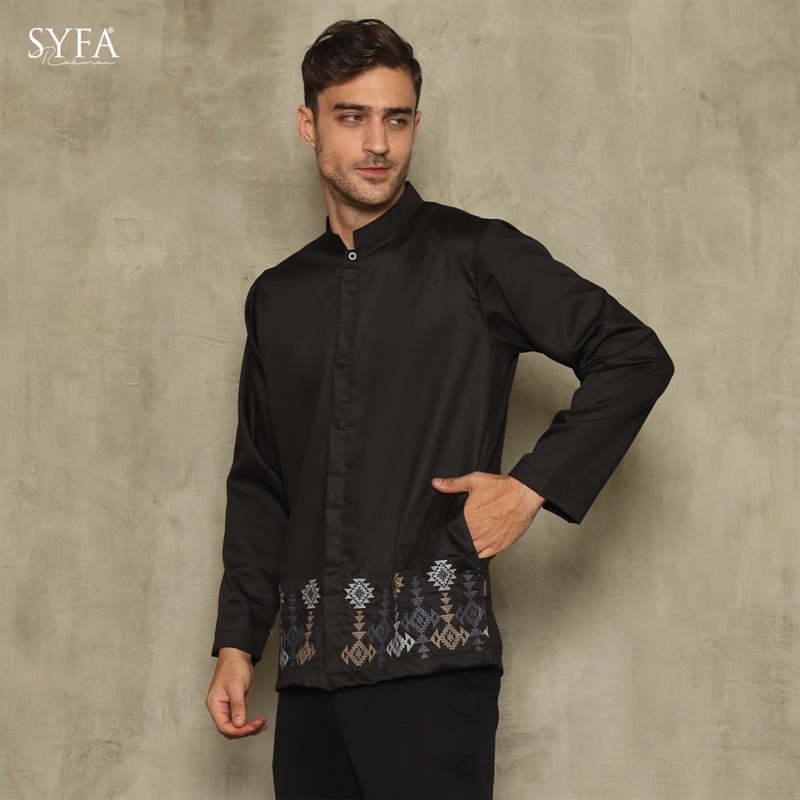 Syfa Rahman - Baju Kemeja Koko Bordir Lengan Panjang Katun Zaki