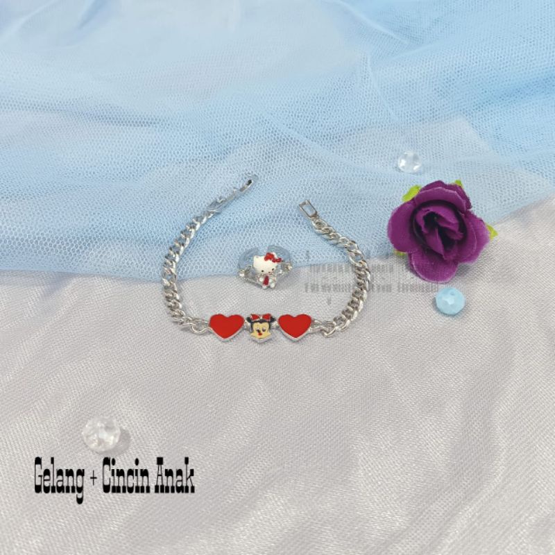 GELANG+CINCIN ANAK SILVER KARAKTER MEWAH ANTI KARAT&amp;ANTI LUNTUR