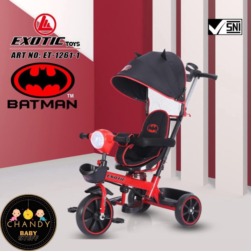 SEPEDA ANAK RODA TIGA EXOTIC ET 1261-1 BATMAN ( KURSI BISA DIPUTAR, LAMPU DAN MUSIK )